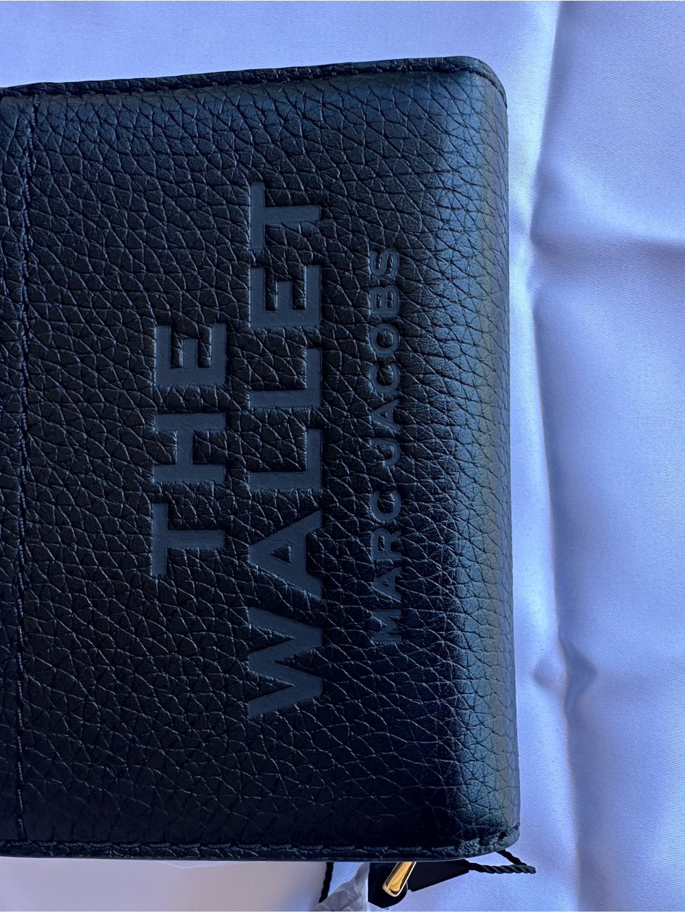 Marc Jacobs Black Pebbled Leather Zip Around Wallet with Embossed THE WALLET
